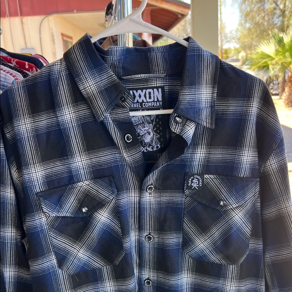 DIXXON Men's Navy and White Plaid Shirt